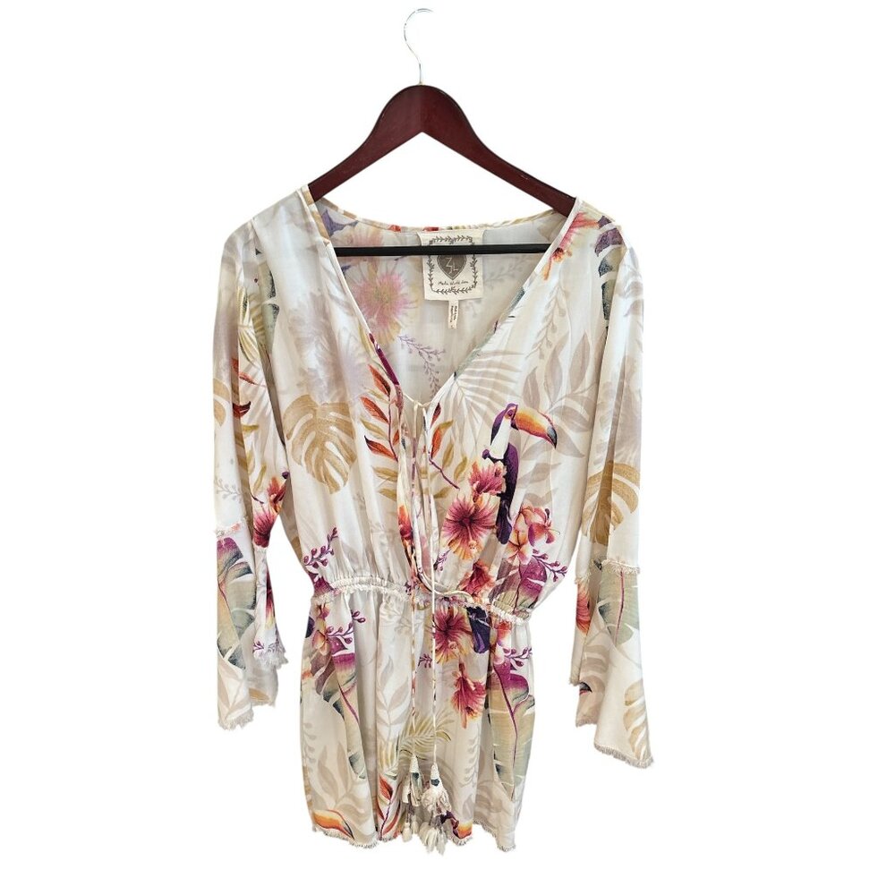 Z&L Europe Tropical Mini Dress S – Elastic Waist Boho Floral Toucan Dress w/ Bus